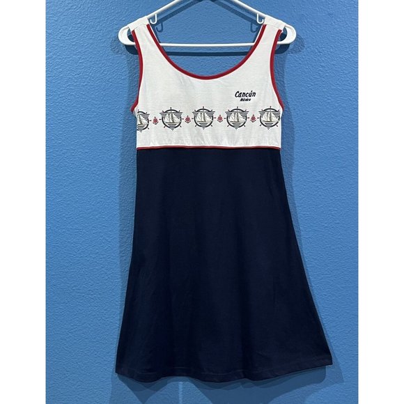 Vintage Dresses & Skirts - Vintage Cancun Mexico Nautical Red White Blue Sailboat Dress Women Size Medium